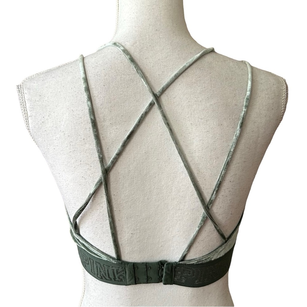 Victoria’s Secret PINK Triangle Cup Unlined Velvet Bralette Sz Small Moss Green - Picture 5 of 8